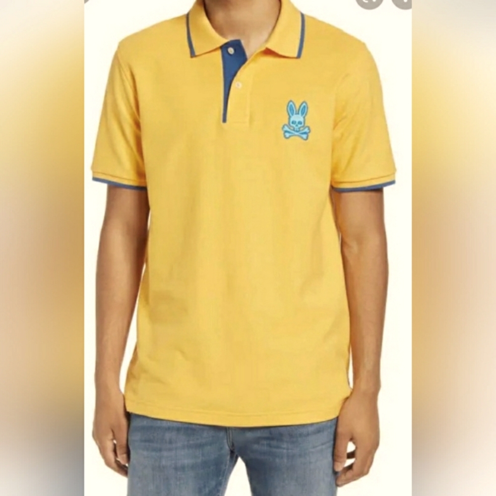 Psycho Bunny Yellow/Blue Bunny Mens Polo Sz 7 XL